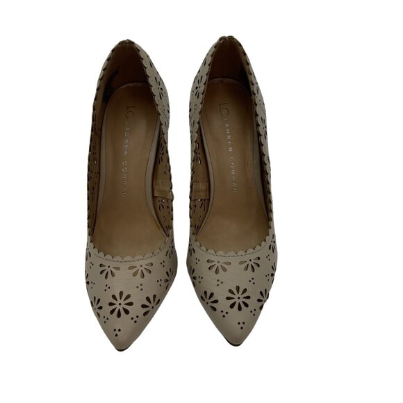 LC Lauren Conrad Beck Ivory Pumps Scalloped Eyelet Detail Size 7 - Picture 1 of 14